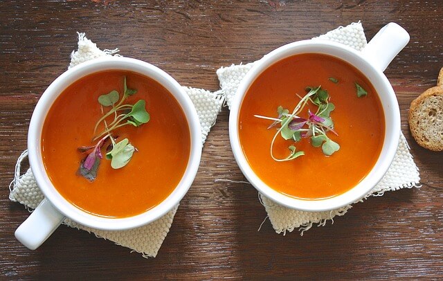 Romesco Soup with Smashed Chickpeas